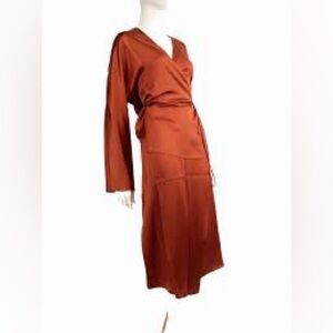 VINCE Rust Full Wrapped Silk Dress XS